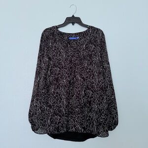 Apt. 9 Black Floral Print Long Sleeve Blouse